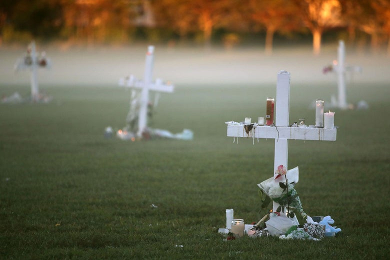 The site of a Thursday-night vigil for victims of the Parkland, Florida massacre as photographed on Friday morning.